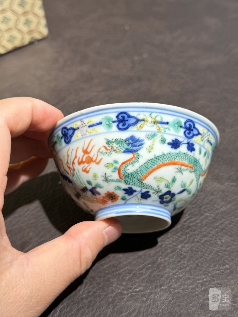 清光绪 青花五彩龙凤纹茶圆一对 - 图21